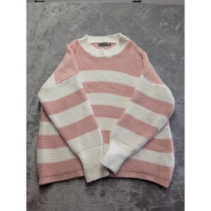 In The Style Pink Cream Striped Chunky Knit Oversized Sweater Size 20
